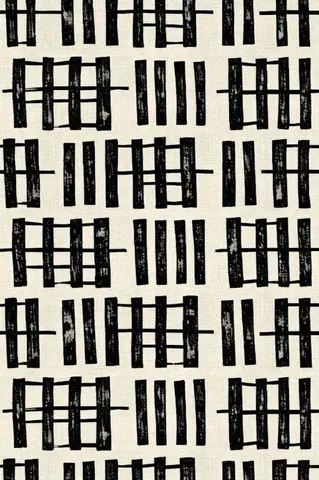 Repeating boho pattern of black hand-drawn grids and vertical stripes on cream background