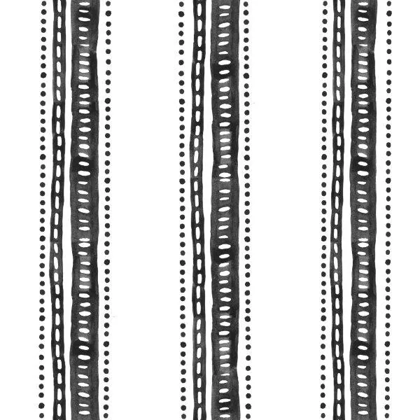 Repeating vertical stripes with woven and chain link textile patterns in charcoal and white