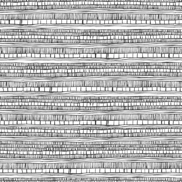Repeating pattern of black and white horizontal woven lines and textile-inspired marks.