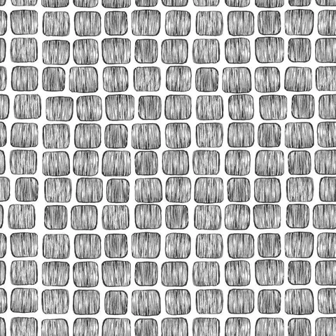 Repeating pattern of hand-sketched rounded square tiles with vertical wood-grain texture and white background.