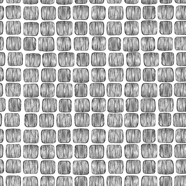 Repeating pattern of hand-sketched rounded square tiles with vertical wood-grain texture and white background.