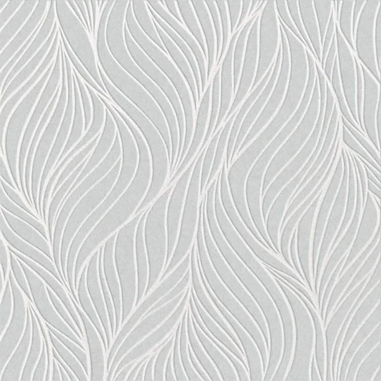 White and grey botanical leaf texture with flowing, layered pattern creating depth and movement.