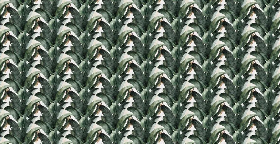 Repeating pattern of layered green leaves and white spaces in a botanical arrangement.