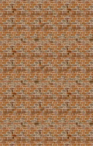 Seamless repeating pattern of terracotta and cream colored bricks in running bond layout
