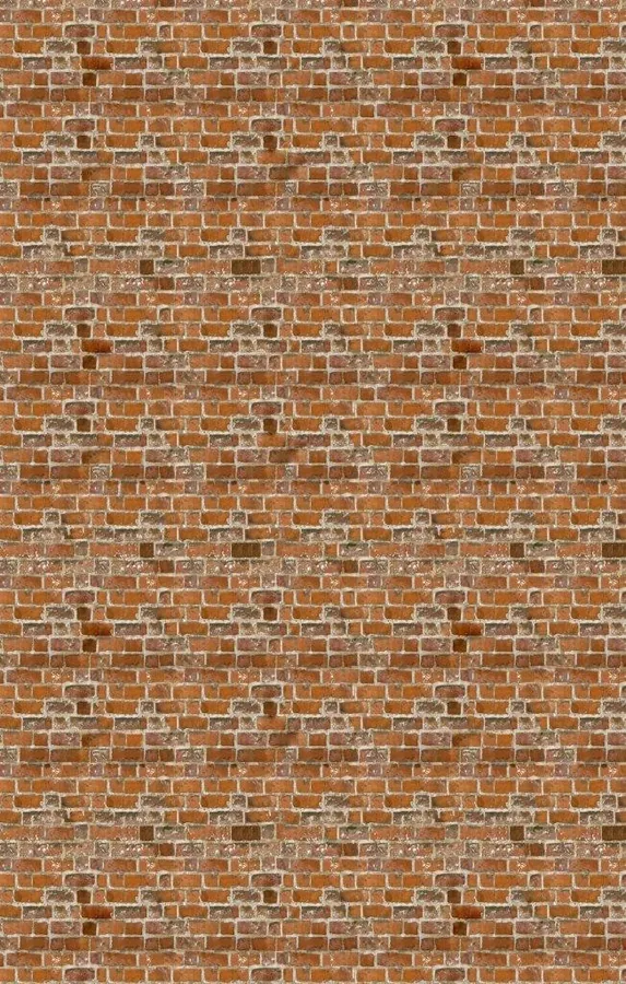 Seamless repeating pattern of terracotta and cream colored bricks in running bond layout