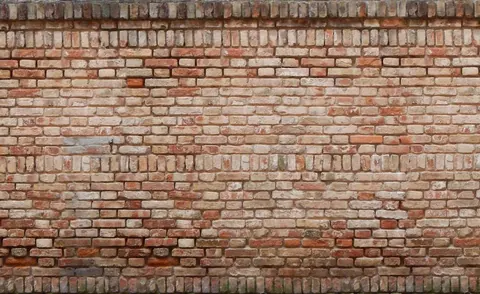 Repeating pattern of aged red and cream brick wall texture with horizontal mortar joints.