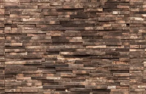 Staggered brick pattern with warm brown and tan wood-grain textures