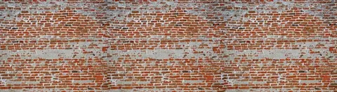 Repeating weathered red brick wall pattern with grey mortar joints and distressed surface texture