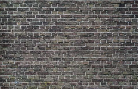 Close-up of weathered brick wall with varied brown, red, and tan bricks and light mortar joints.