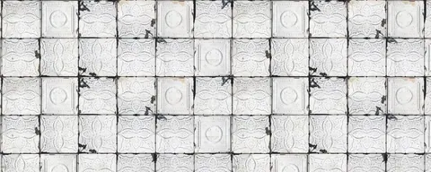 Repeating cream and taupe embossed mosaic tile pattern with raised geometric details