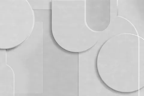 Abstract geometric pattern with rounded circles and rectangular shapes in white and grey tones
