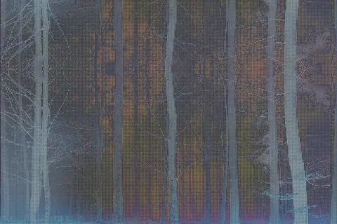 Vertical striped mural with iridescent metallics and deep blue-purple tones