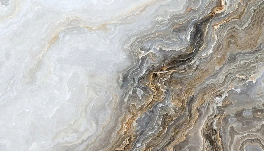 Abstract marble texture with flowing grey, cream, and taupe veining patterns.
