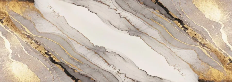 Abstract marble texture with grey, cream and gold veining pattern