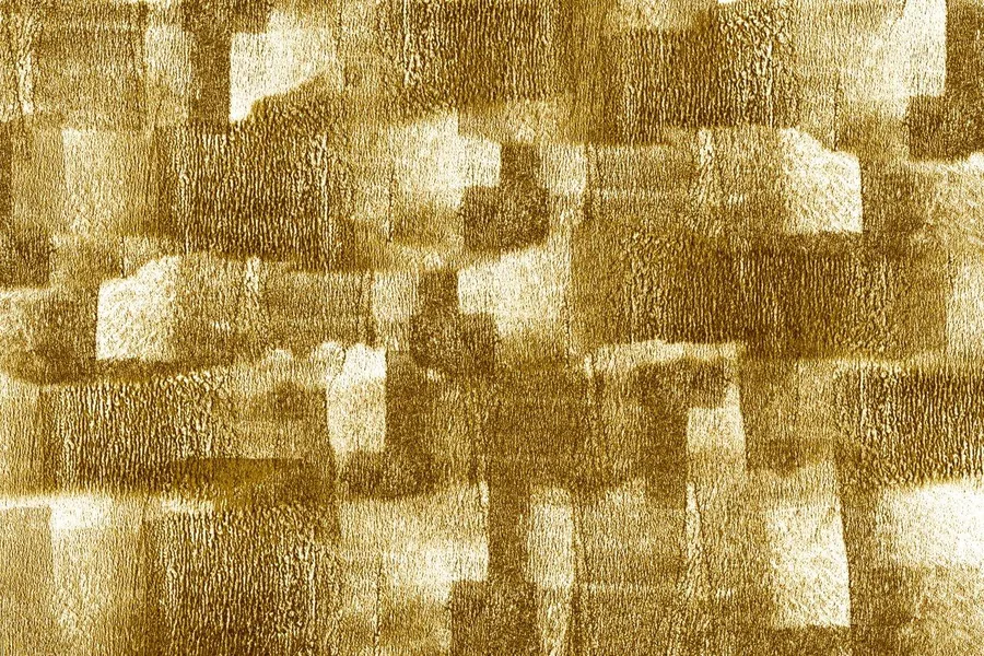Abstract geometric pattern of textured gold and cream rectangular blocks creating a layered metallic effect