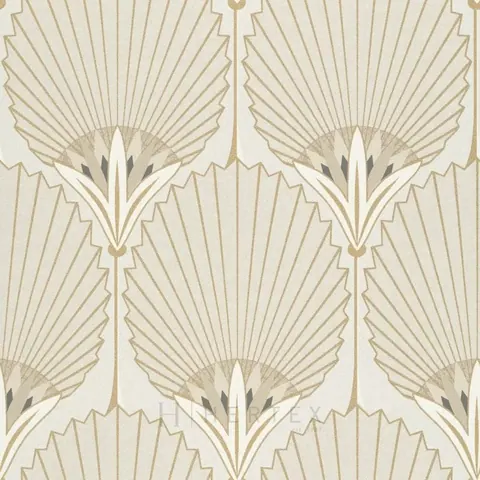 Repeating Art Deco palm fan pattern in gold and cream with linear details