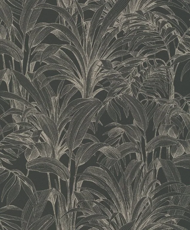 Detailed line drawing of corn stalks with elongated leaves in cream on dark charcoal background
