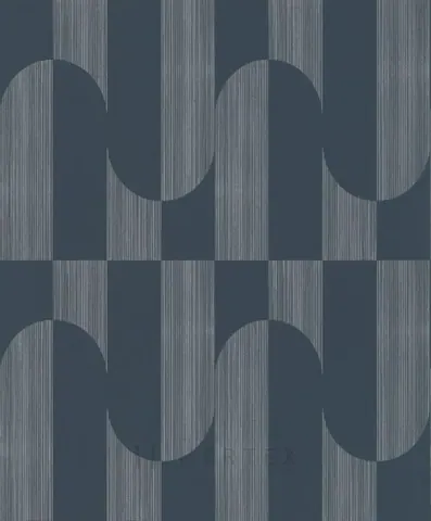 Repeating pattern of crescent moons and vertical striped columns in grey and charcoal tones