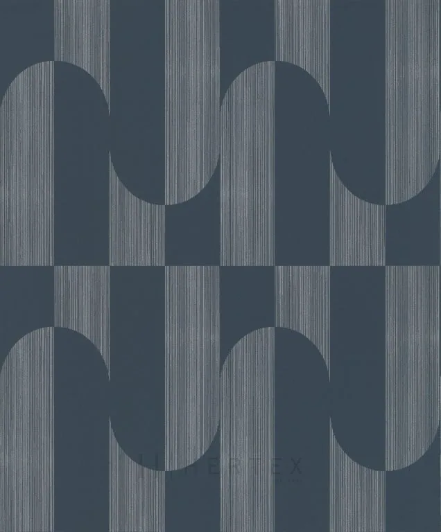 Repeating pattern of crescent moons and vertical striped columns in grey and charcoal tones