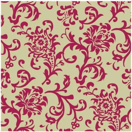 Repeating damask pattern with burgundy ornamental florals on cream background