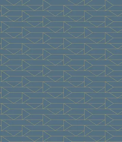 Repeating geometric pattern of gold triangular arrows and chevron shapes on slate blue background