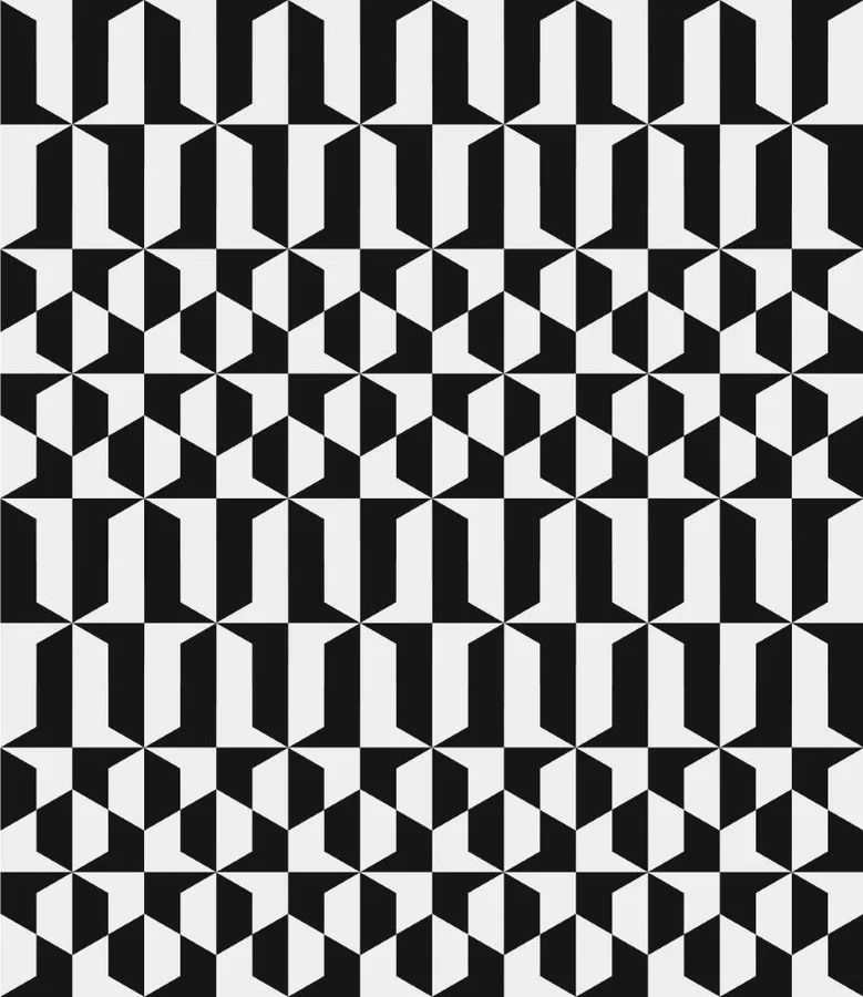 Repeating black and white geometric cube pattern creating a 3D optical illusion effect