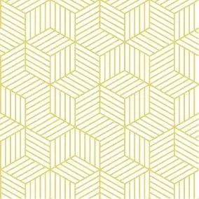 Repeating pattern of golden hexagonal tiles with linear striped texture on cream background