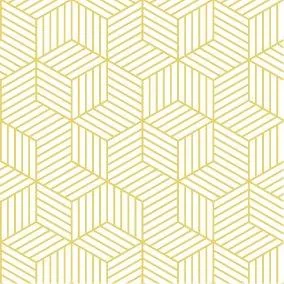 Repeating pattern of golden hexagonal tiles with linear striped texture on cream background