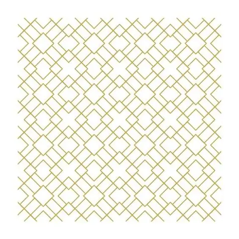 Repeating pattern of rotated diamond tiles in gold creating a geometric mosaic texture on white background.