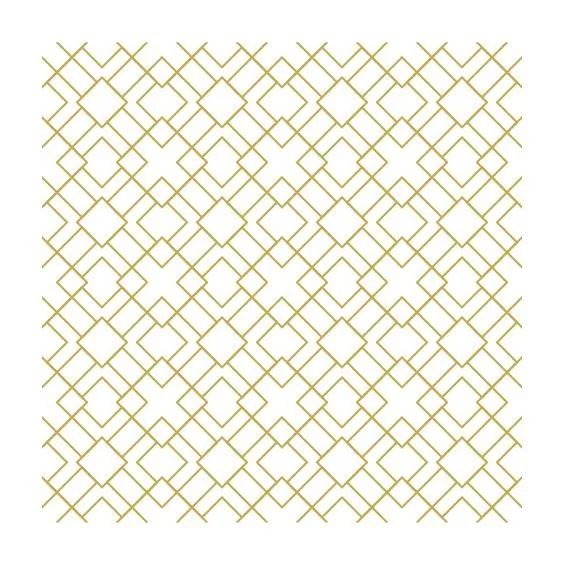Repeating pattern of rotated diamond tiles in gold creating a geometric mosaic texture on white background.