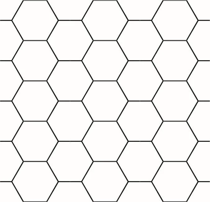 Repeating geometric pattern of interlocking white and black hexagons forming a honeycomb tessellation.