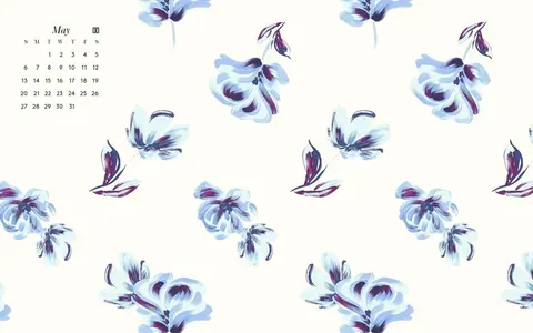 Repeating pattern of watercolor iris flowers in blue and purple tones on cream background