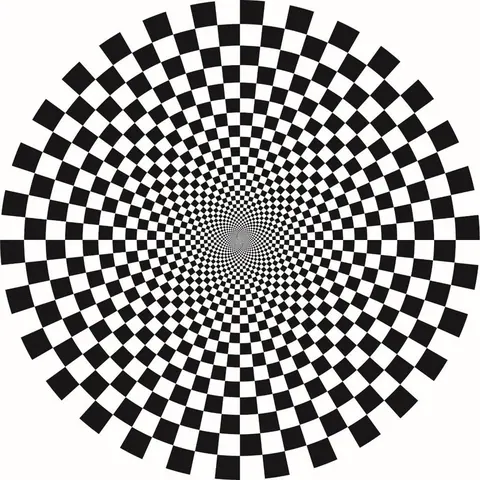 Concentric black and white checkerboard squares radiating outward from center point.