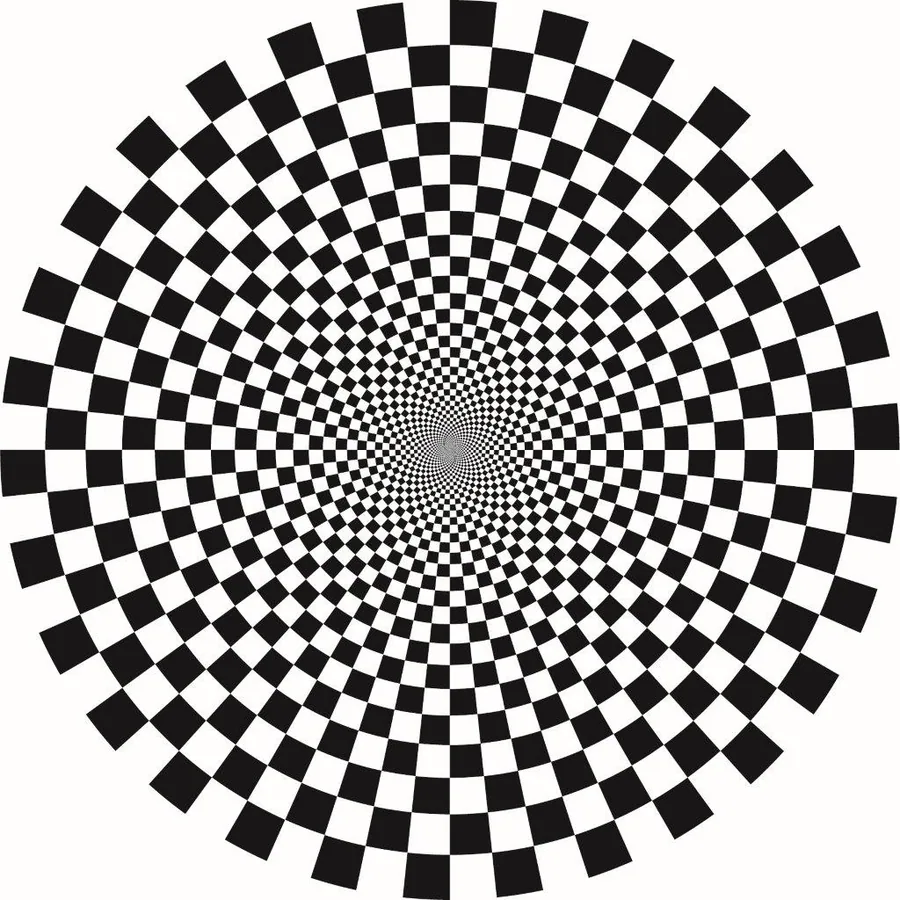 Concentric black and white checkerboard squares radiating outward from center point.