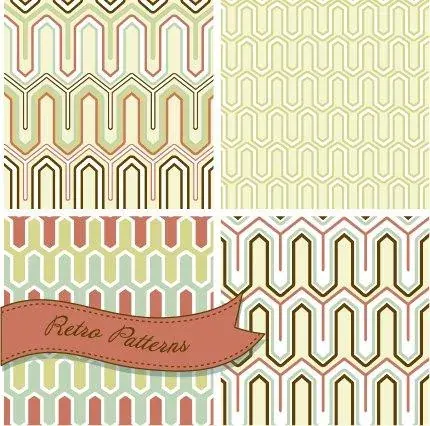 Geometric retro arch pattern in cream, mustard, and terracotta tones arranged in repeating columns