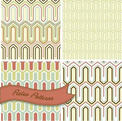 Geometric retro arch pattern in cream, mustard, and terracotta tones arranged in repeating columns