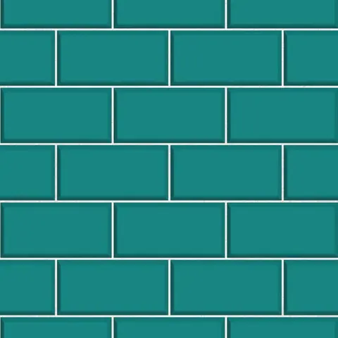 Repeating teal rectangular tiles with white grout lines in staggered brick bond pattern