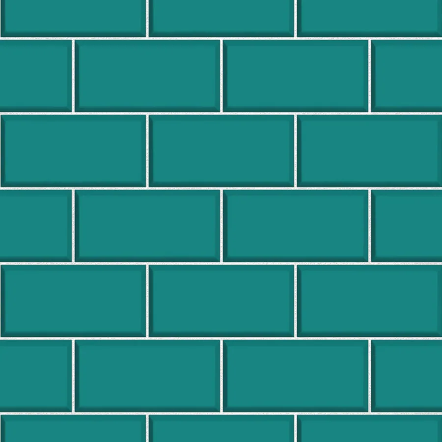 Repeating teal rectangular tiles with white grout lines in staggered brick bond pattern
