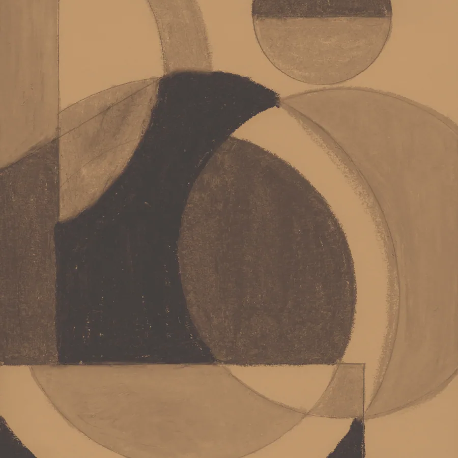 Abstract wallpaper with overlapping circles in beige, tan, and black on a warm neutral background.