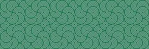 Repeating pattern of interlocking sage green concentric circles and curved lines on a light background