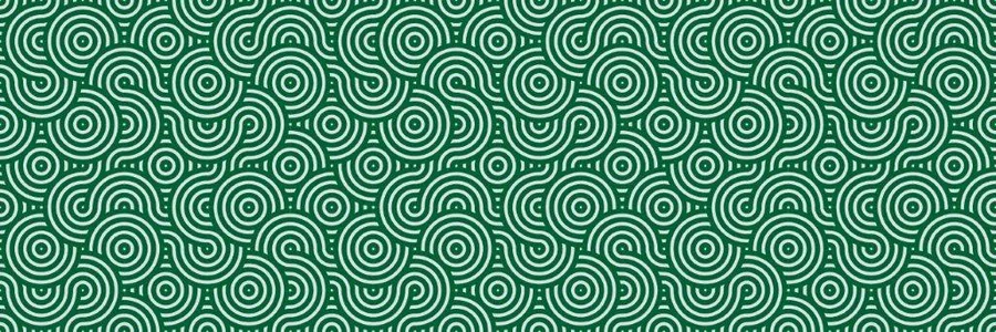 Repeating pattern of interlocking sage green concentric circles and curved lines on a light background