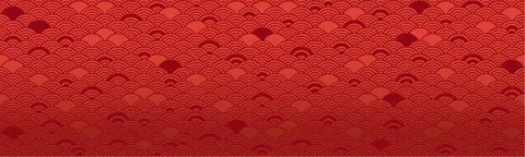 Repeating pattern of crimson and deep red overlapping scallop or wave shapes creating textured Oriental design