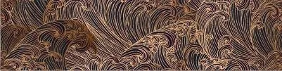 Repeating pattern of flowing, swirling waves in bronze and cream tones with intricate line work