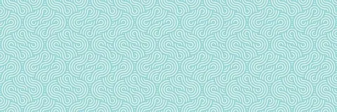 Repeating pattern of flowing turquoise and cream interlocking waves creating a seamless geometric design.