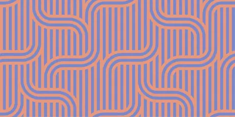 Repeating pattern of orange and indigo vertical stripes with flowing curved wave design