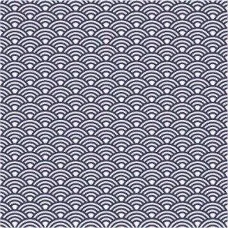 Repeating geometric wave pattern in navy and white with concentric semicircle details.