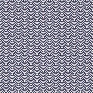 Repeating geometric wave pattern in navy and white with concentric semicircle details.