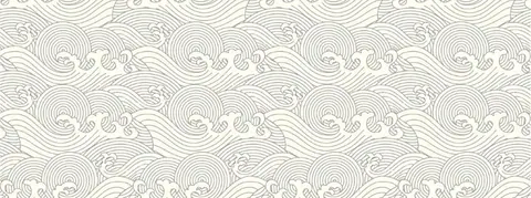 Repeating pattern of concentric circles and flowing wavy lines in a minimalist line-art style on cream background