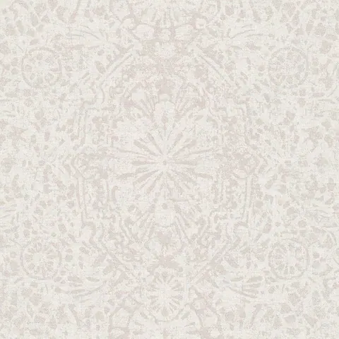 Cream damask pattern on textured linen background with ornamental motifs