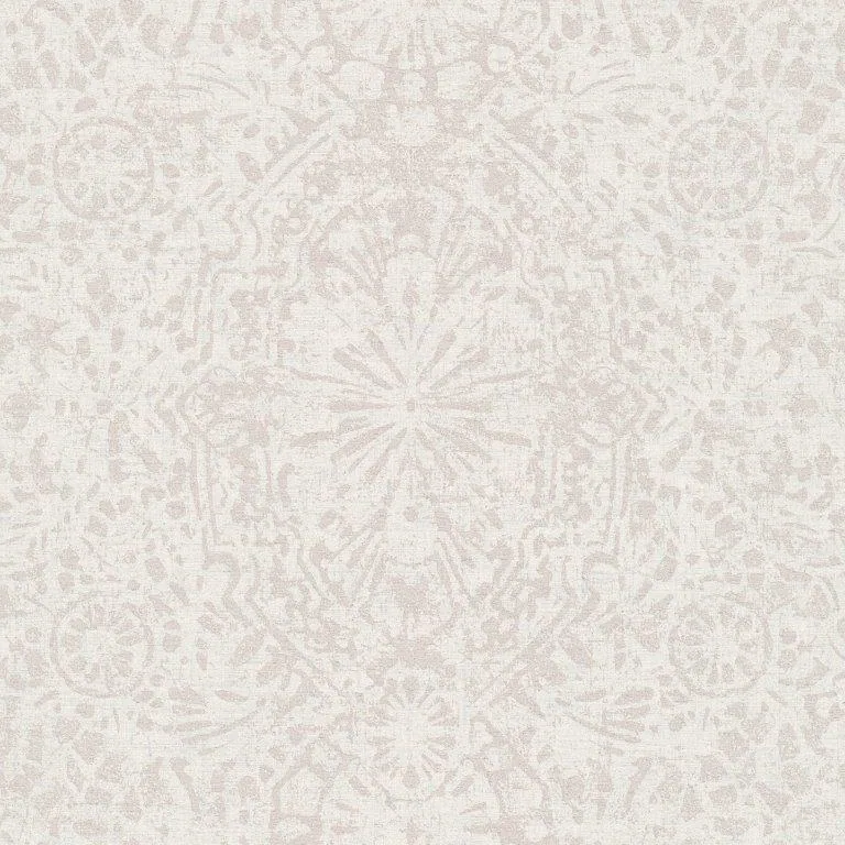 Cream damask pattern on textured linen background with ornamental motifs